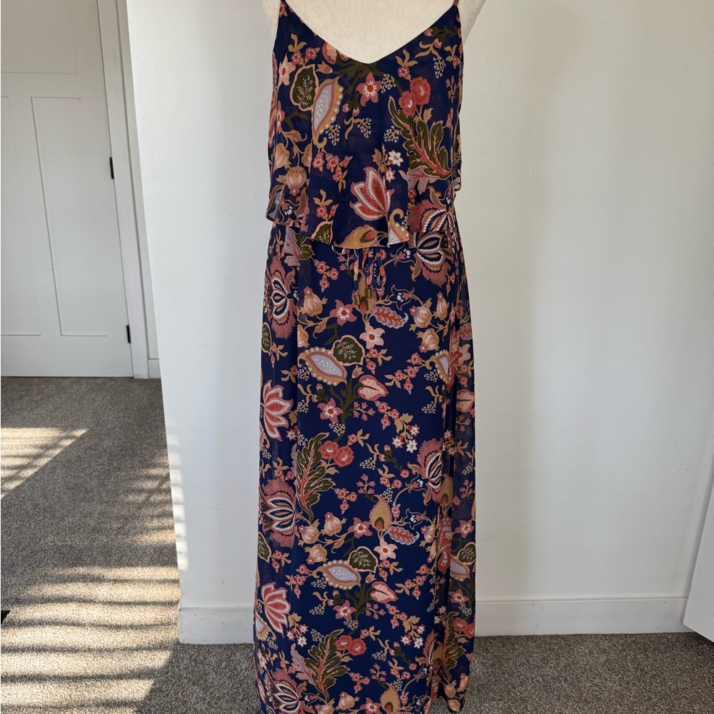 Motherhood Blue and Orange Sleeveless Spaghetti Strap Sundress